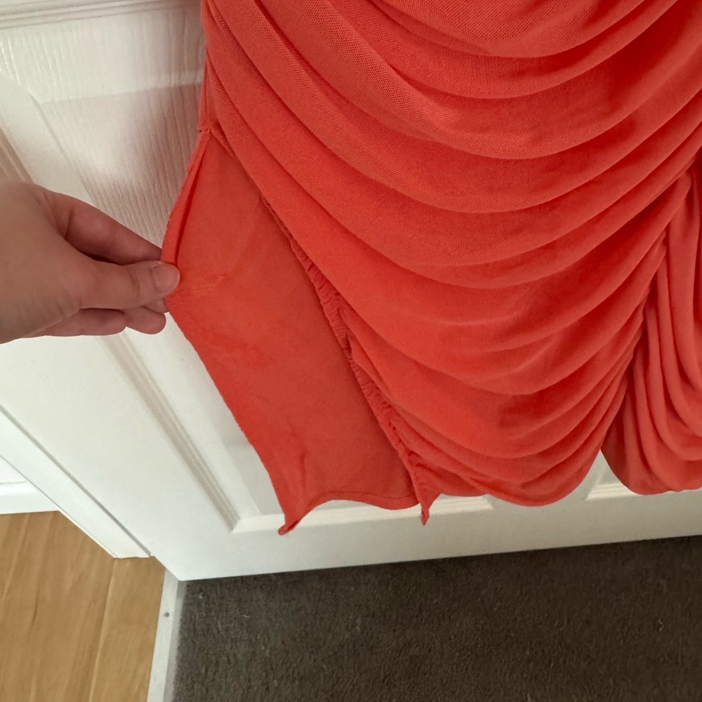 Venus Coral Ruched Column Mesh Bodycon Dress with Spaghetti Straps Size 2X - Picture 7 of 7